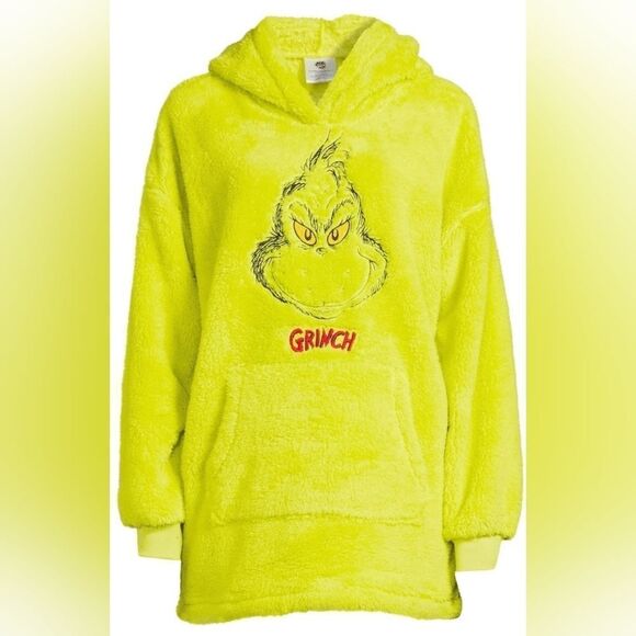 🔸️NWT The Grinch Lime Green Plush Fleece Hooded Sweater Medium - Picture 1 of 12